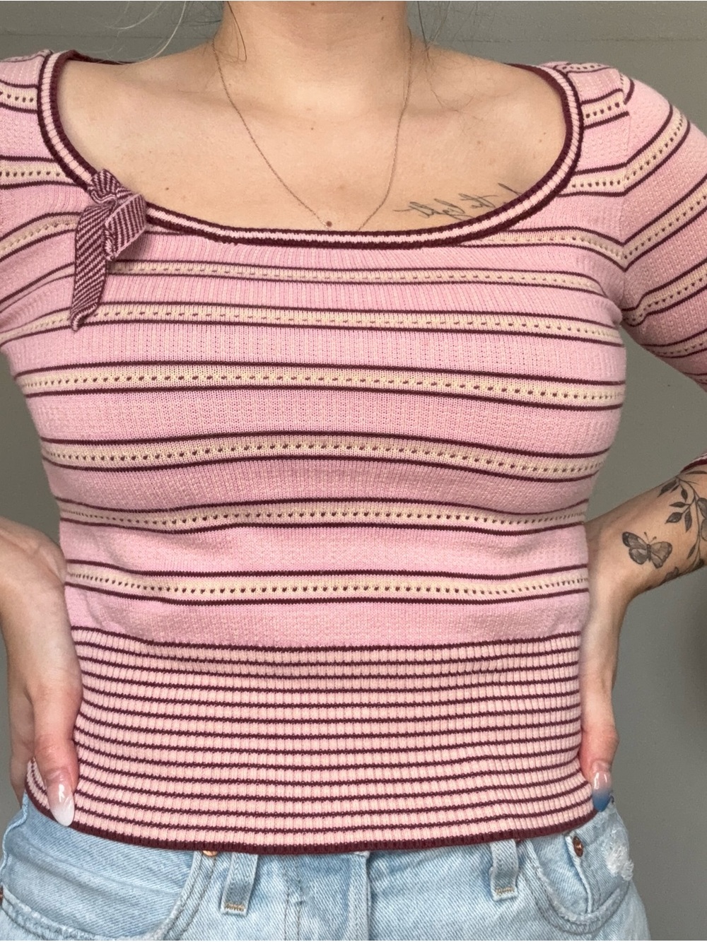 Vintage Y2K JLo Jennifer Lopez Pink Striped Knit Top
